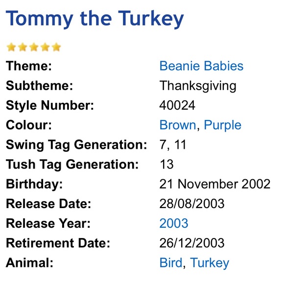 2003 Tommy the Turkey Beanie Baby - Picture 3 of 14